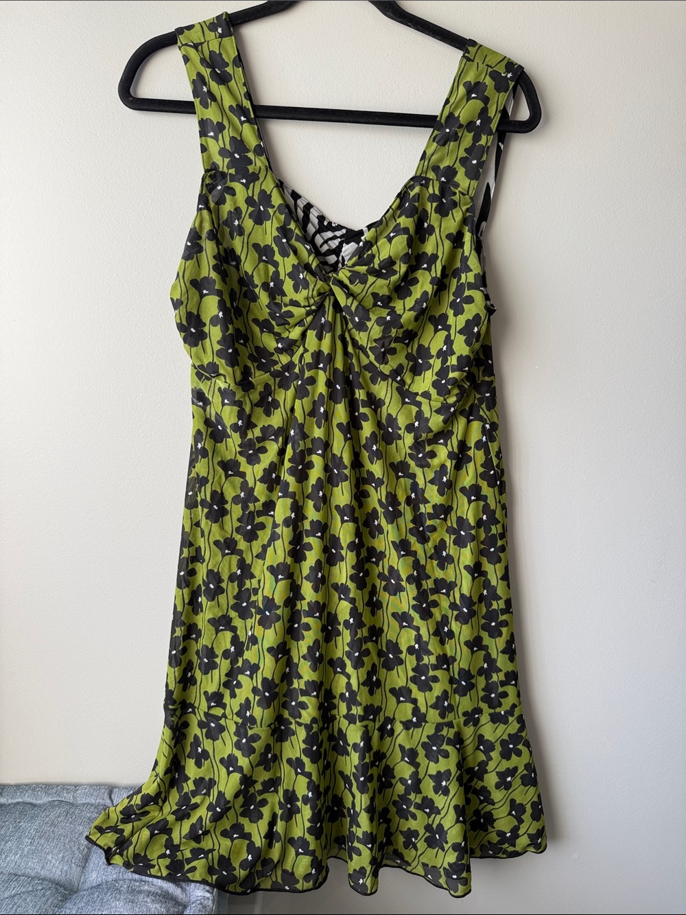 CAbi reversible Mesh Olive Green and Black Floral or Zebra Sleeveless Dress L